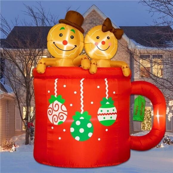 Inflatable Christmas Decorations 6 Foot Inflatable Cup Gingerbread Man Christmas